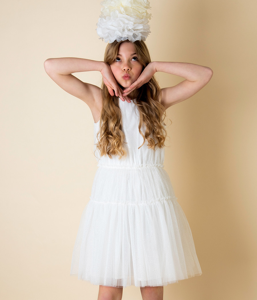 Sukienka tiulowa kremowa z brokatem dla dziewczynki - minimi