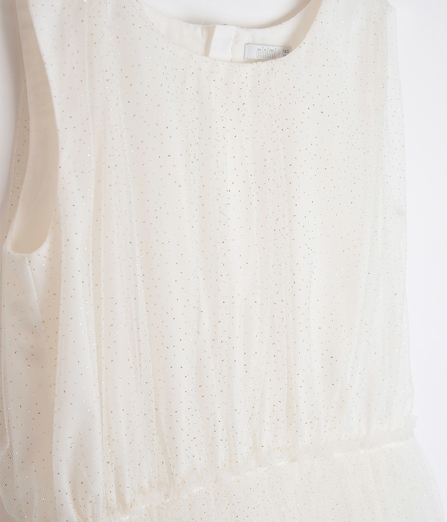 Sukienka tiulowa kremowa z brokatem dla dziewczynki - minimi