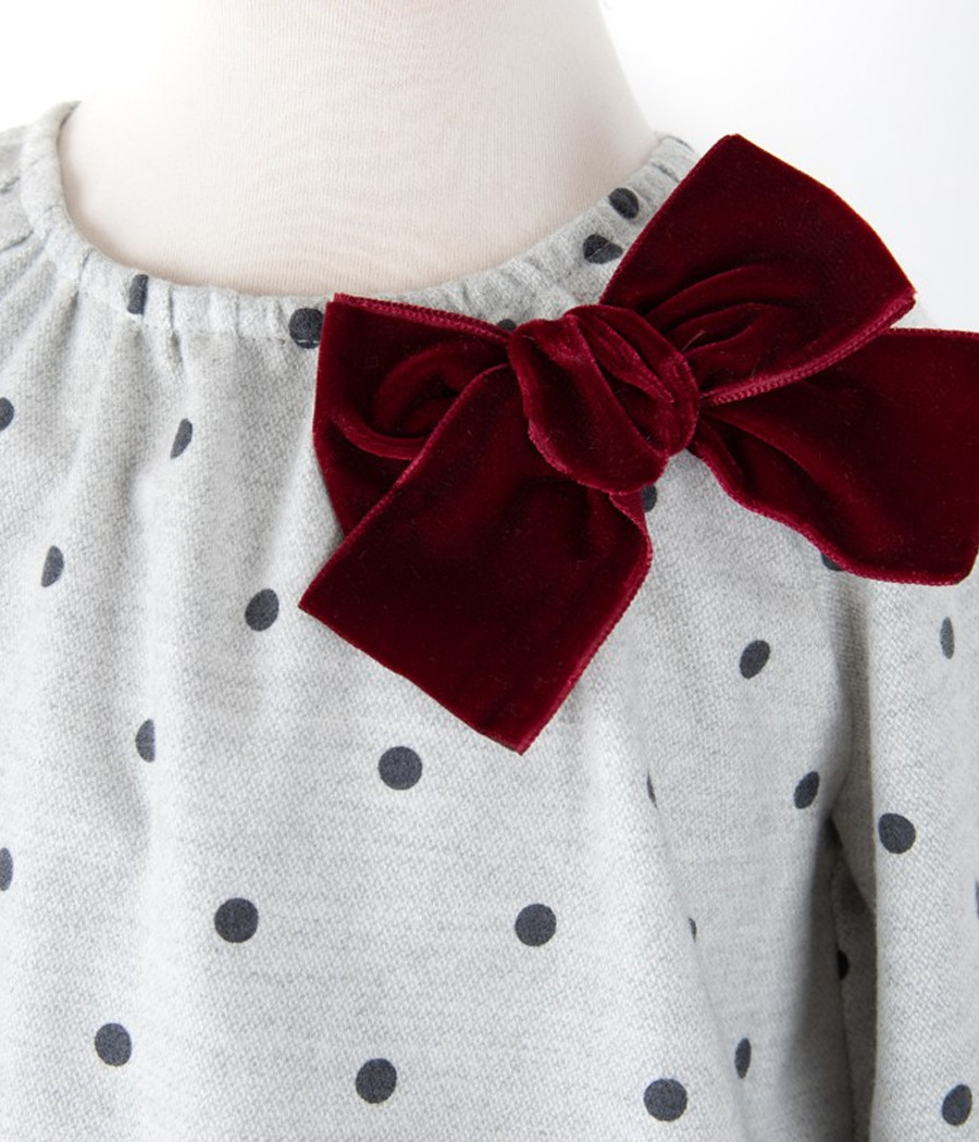 Sukienka dla dziewczynki o luźnym kroju z bordową kokardą - minimi