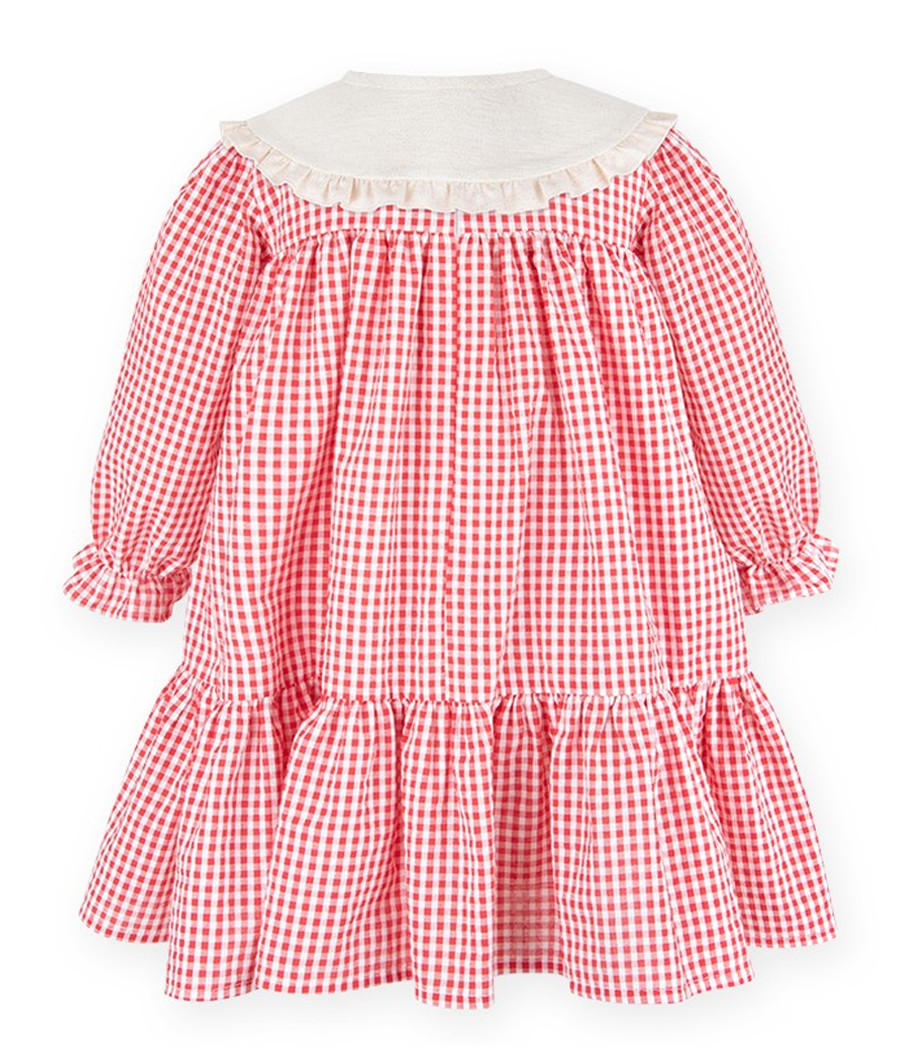 Sukienka w kratkę z ozdobnym kołnierzykiem dla dziewczynki -  minimi