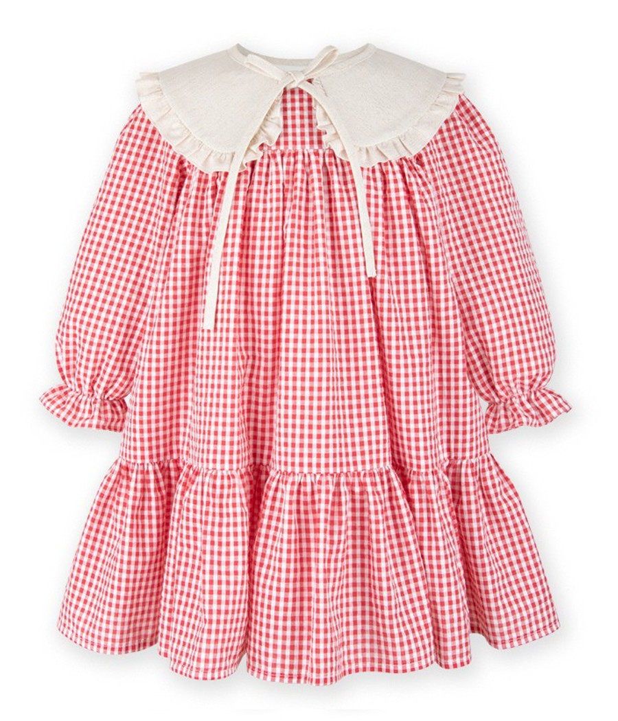 Sukienka w kratkę z ozdobnym kołnierzykiem dla dziewczynki -  minimi