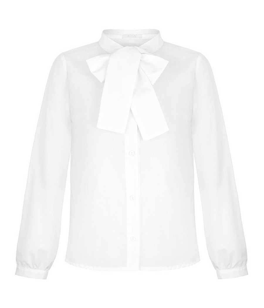 Biała bluzka dla dziewczynki z wiązaniem na kokardę - minimi